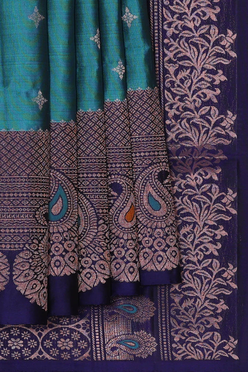 Image of Teal Blue Silk Saree